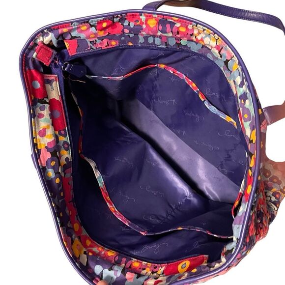 Vera Bradley Floral Quilted Tote Bag Large Purple Pink Red - Picture 3 of 5